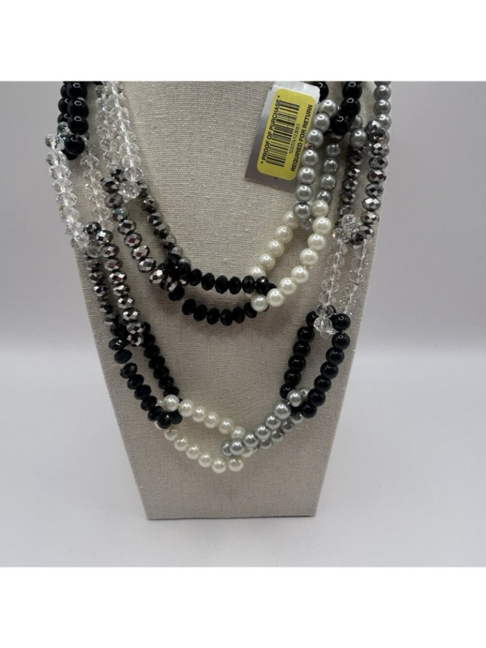 New Statement Necklace Black White Silver Faux Pearl Crystal Beads Chain Link - Picture 5 of 10